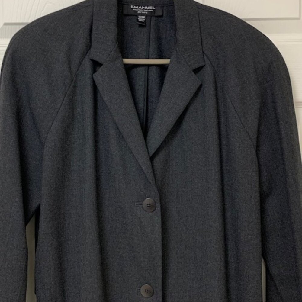Emanuel Ungaro Women's Dark Gray Wool Blend Long Blazer Jacket